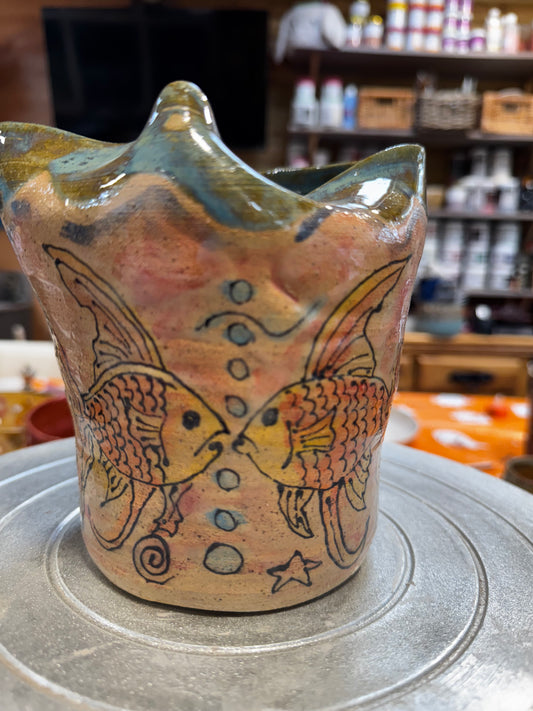 Ceramic watercolour vase - under the sea theme